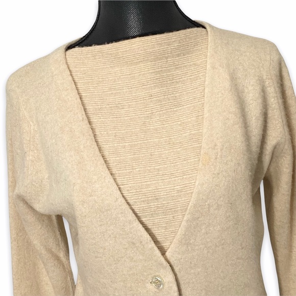 Vintage Cashmere Sweater Medium Beige Faux Collar - Picture 2 of 6